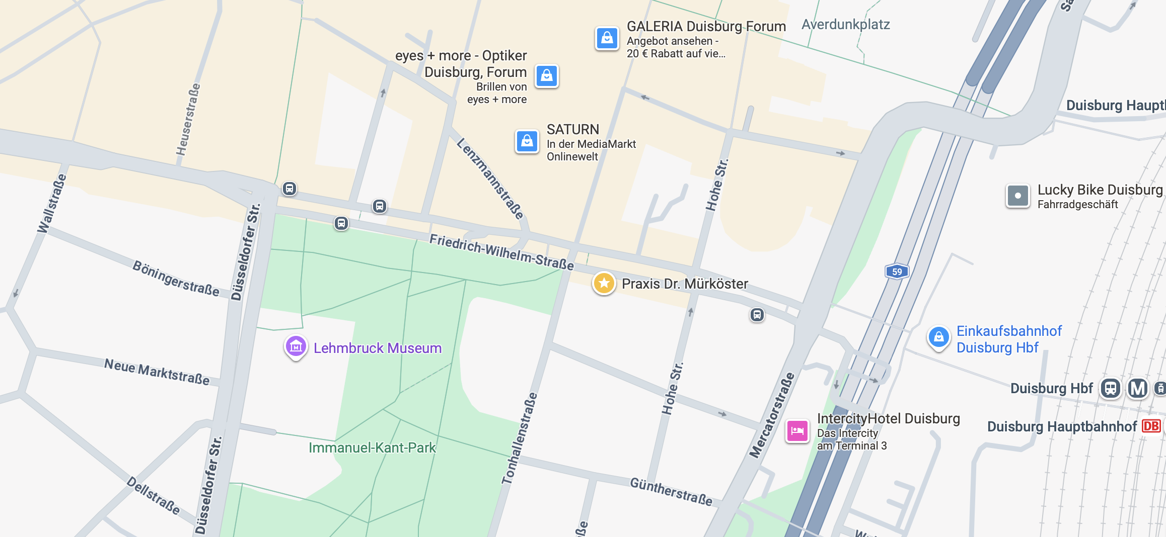 Karte zur Praxis Dr. Mürköster, Friedrich-Wilhelm-Straße 78, Duisburg